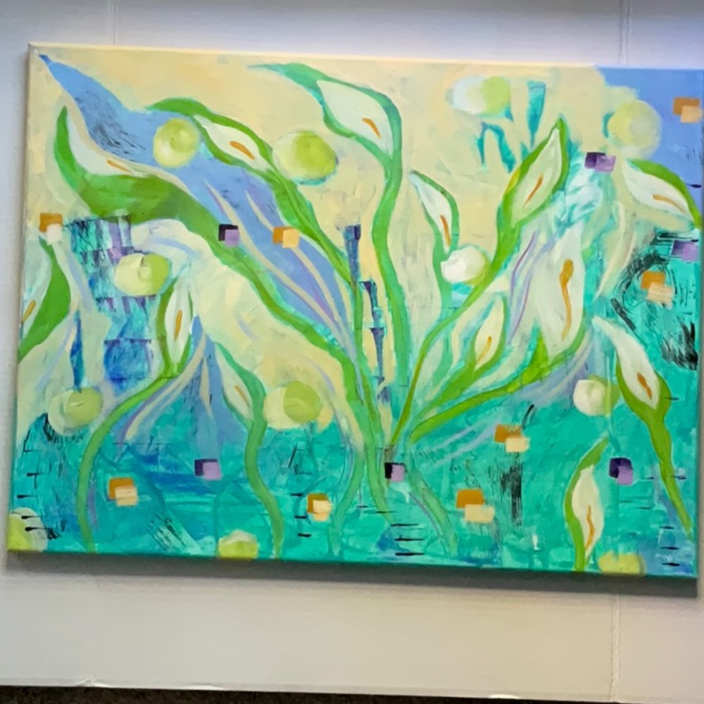 Whispers of Spring  Abstract Original Acrylic Floral Painting 18”x 24”